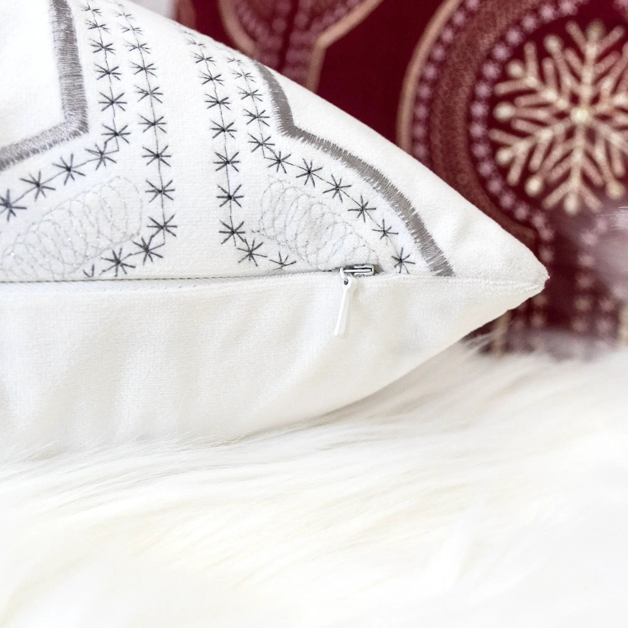 Holiday Throw Pillow With Snowflake Embroidery by Unique Piece Furniture