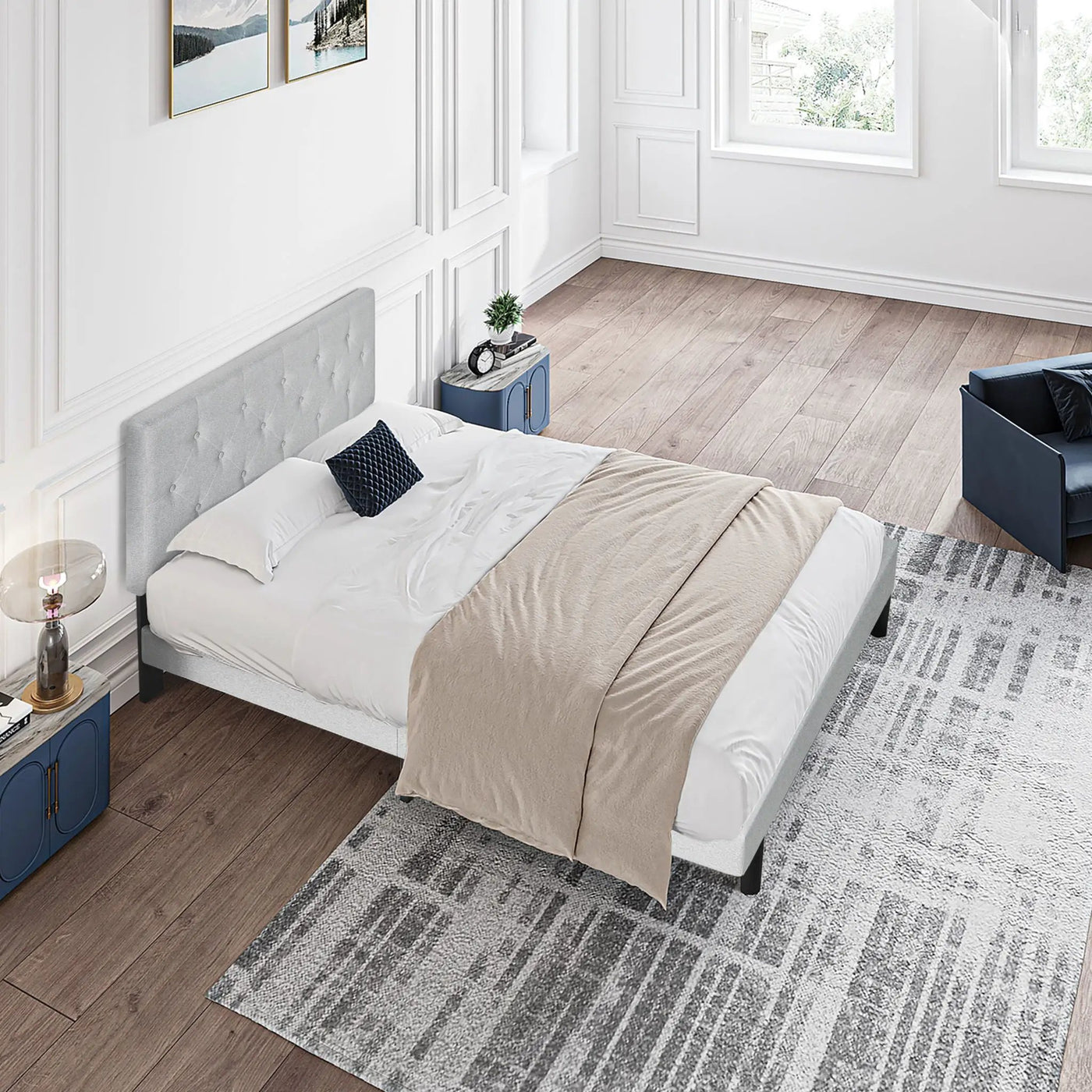 Modern Upholstered Platform Bed Frame With Button Tufted Fabric Headboard by HouseOfZazla