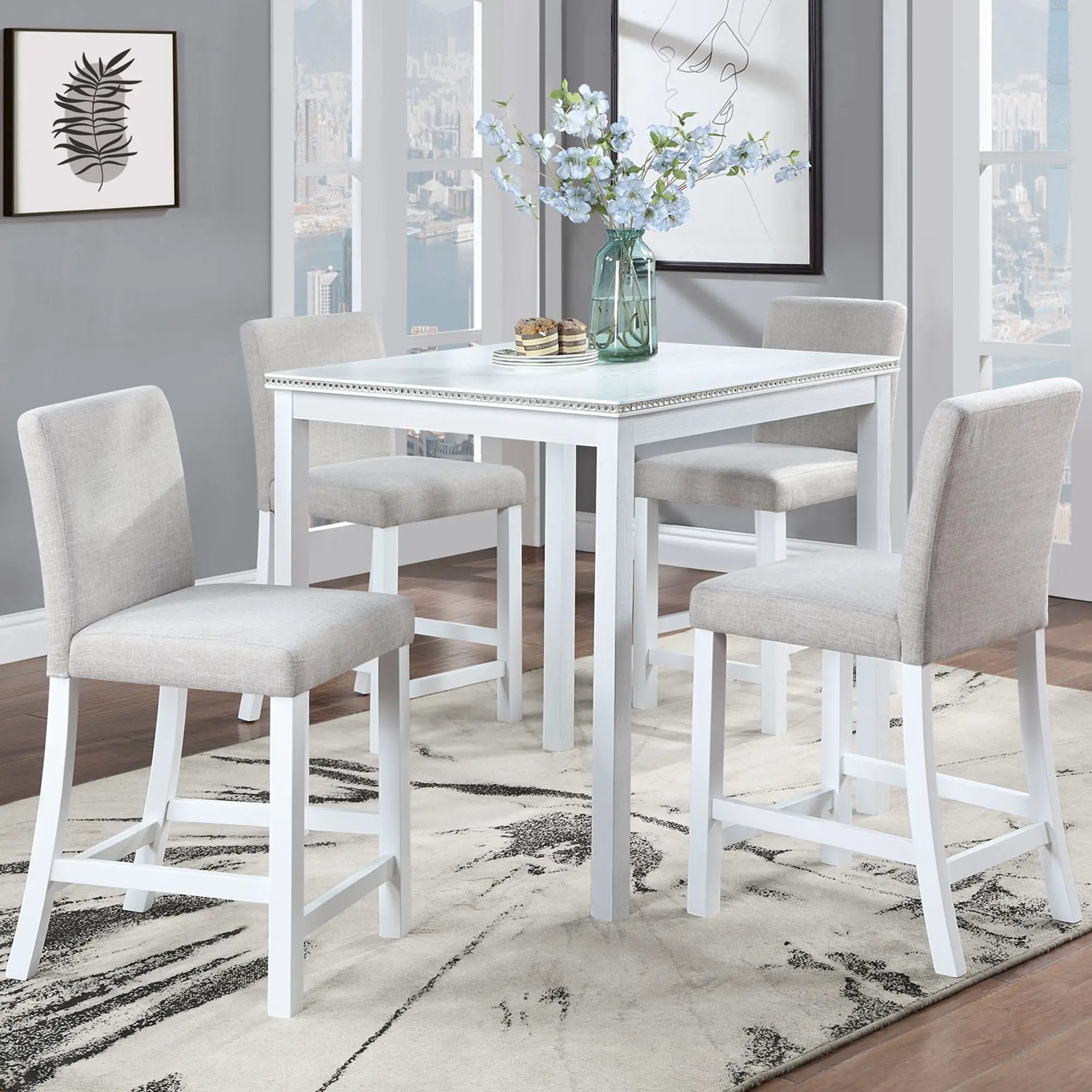5 Piece Counter Height Table Set, Square Table And 4 Upholstered Chairs by Unique Piece Furniture