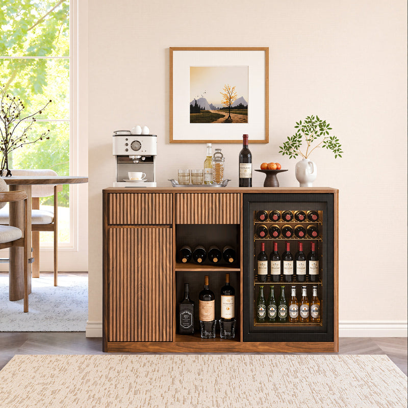 51" Fluted Bar Cabinet with Fridge Space and Wine Glass Rack by HouseOfZazla