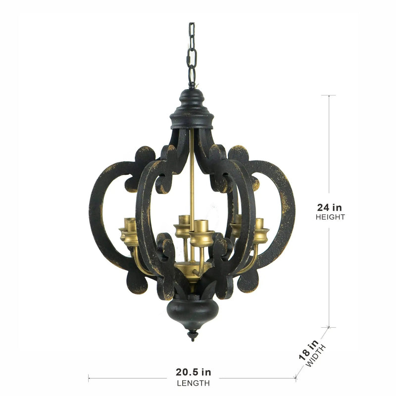 Farmhouse Chandelier, 6 Light Wood Chandelier Pendant Light Fixture With Adjustable Chain For Dining Room Living Room Entryway, Bulb Not Included by HouseOfZazla
