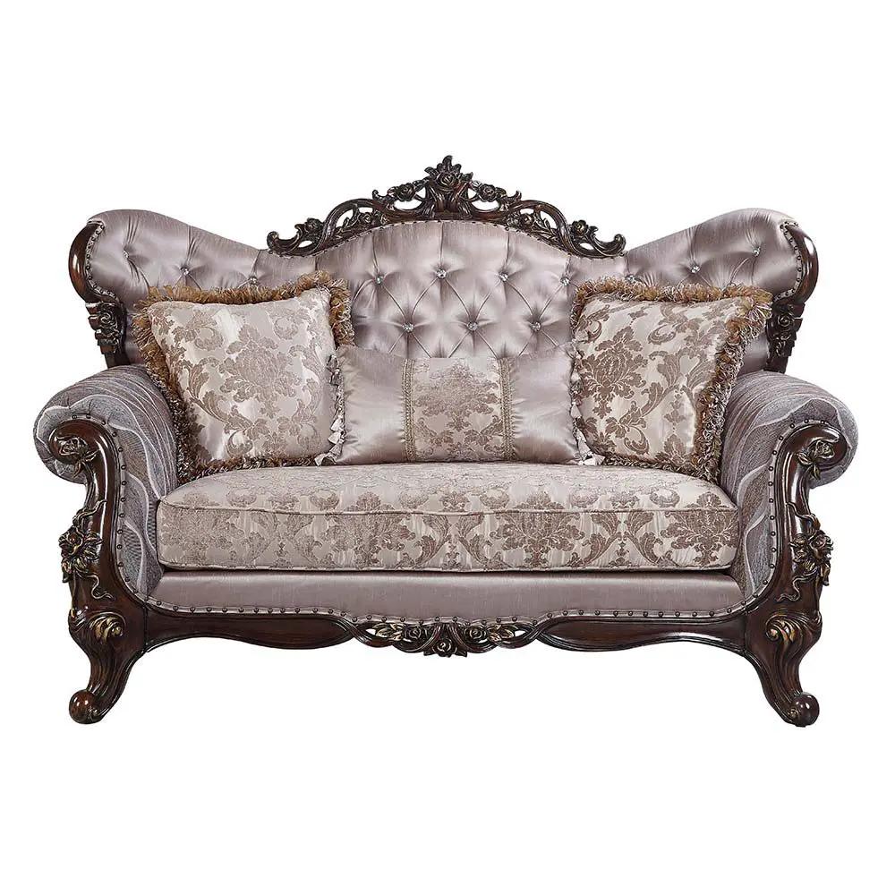 Benbek - Loveseat With 3 Pillows - Fabric & Antique Oak by Unique Piece Furniture