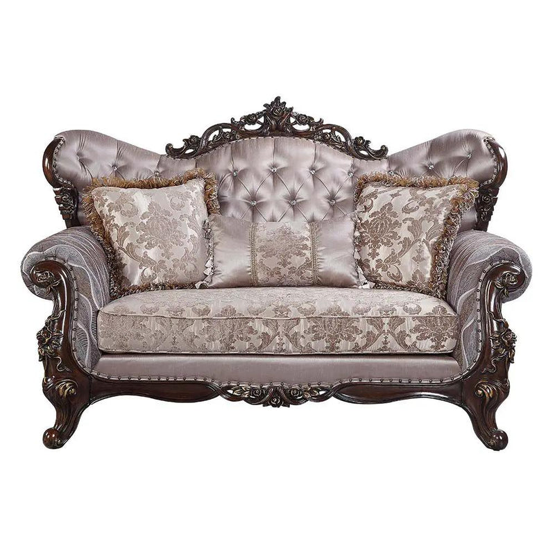 Benbek - Loveseat With 3 Pillows - Fabric & Antique Oak by Unique Piece Furniture