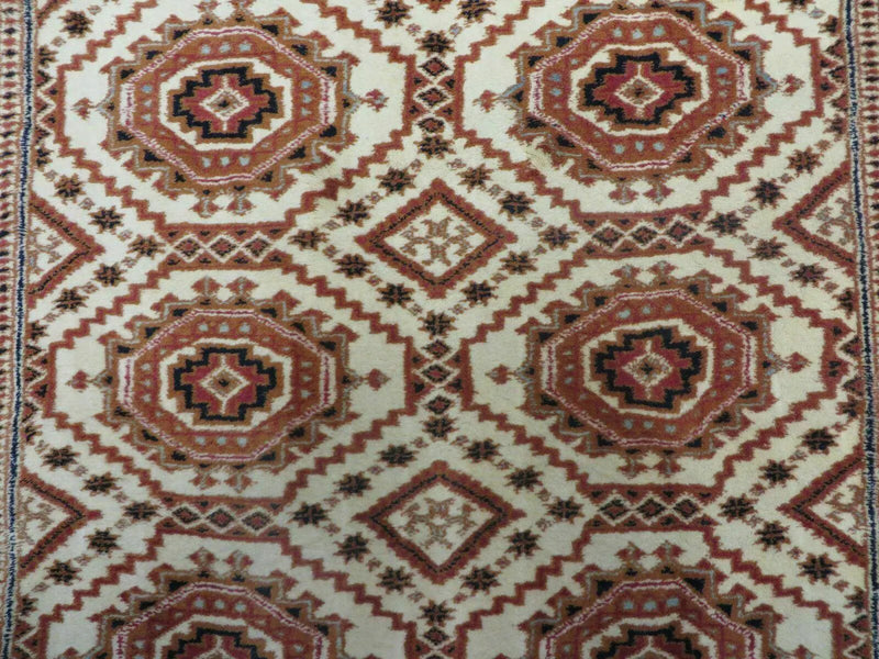 4' X 7' Vintage Handmade Pakistani Turkoman Bokhara Balouch Woven Wool Rug Ivory by Jewel Rugs