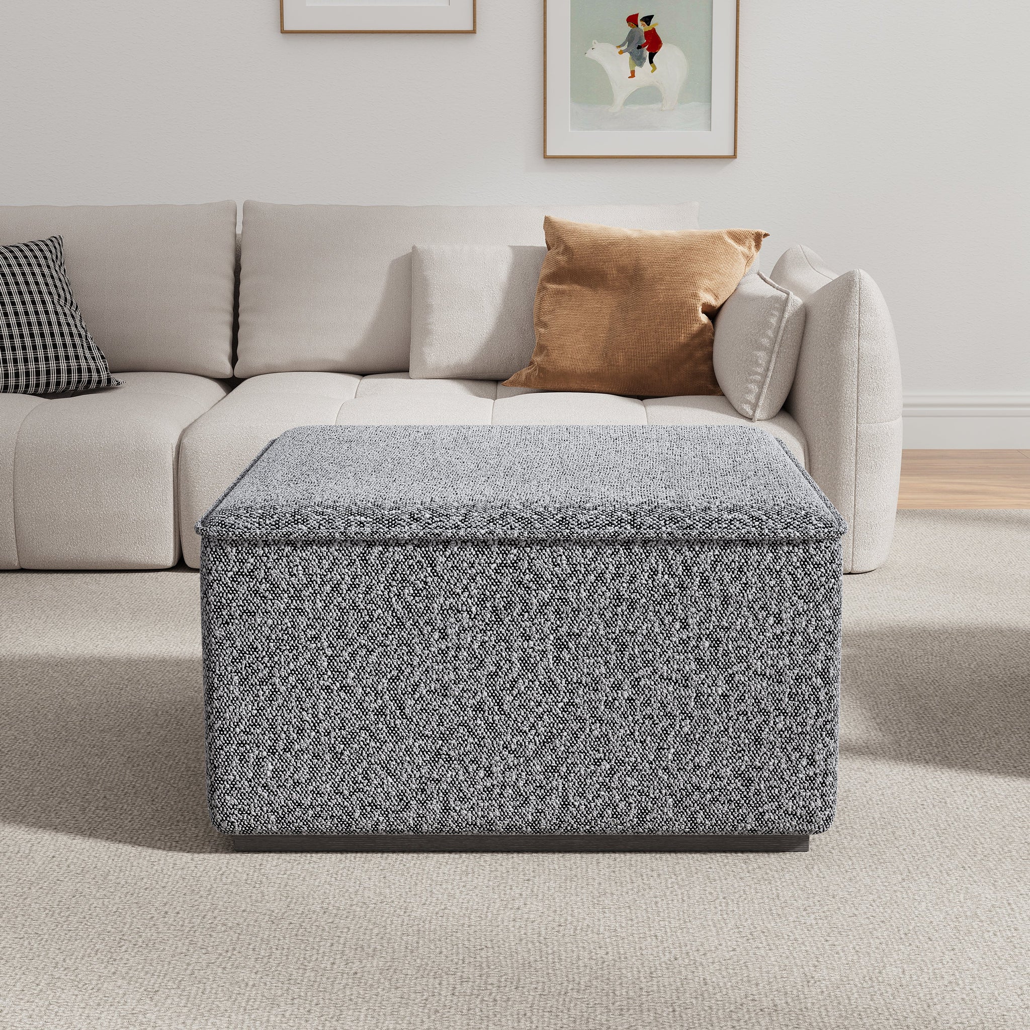 Square Upholstered Ottoman with Black-and-White Fabric by HouseOfZazla