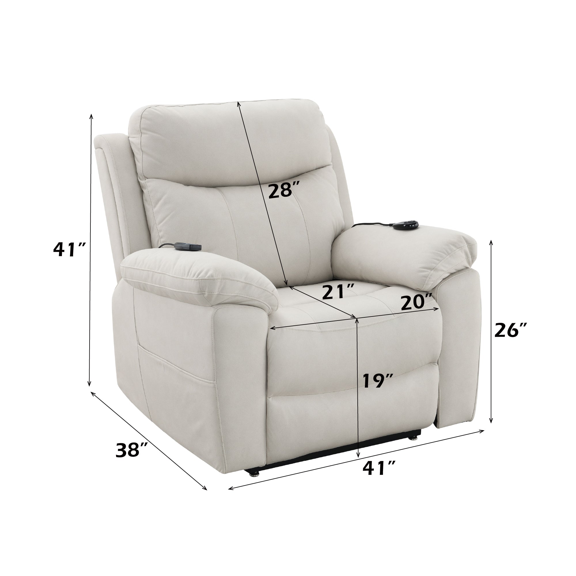 Chriki Beige Fabric Power Recliner with Lift, Heating, and Massage by HouseOfZazla