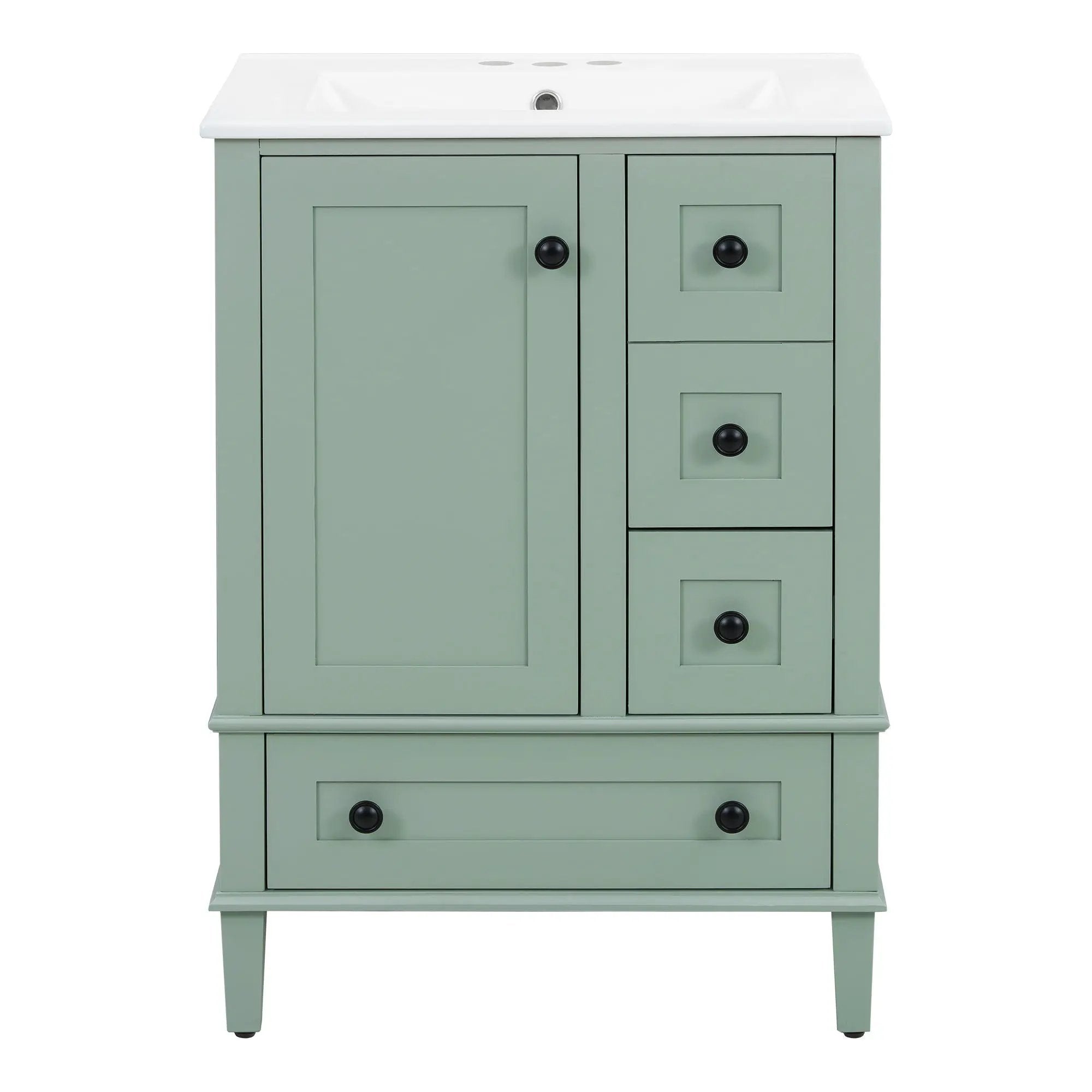Bathroom Vanity With Integrated Basin, Soft Close Drawers, Door Mounted Double Layer Shelf by HouseOfZazla