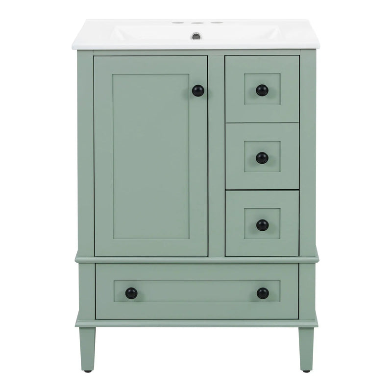 Bathroom Vanity With Integrated Basin, Soft Close Drawers, Door Mounted Double Layer Shelf by HouseOfZazla