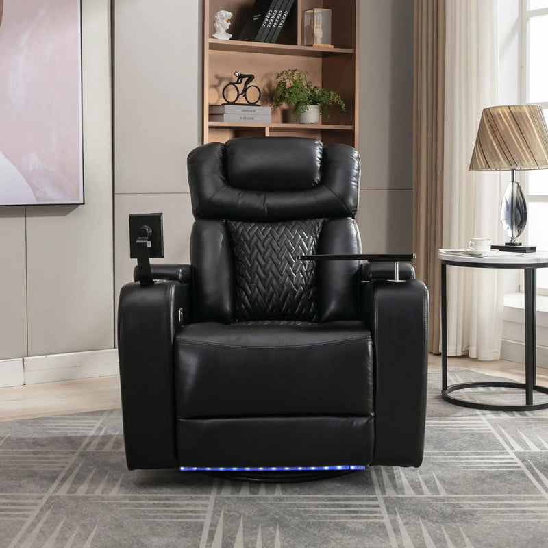 270 Degree Swivel Power Recliner With Tray Table, Phone Holder, Cup Holder, USB Port by HouseOfZazla