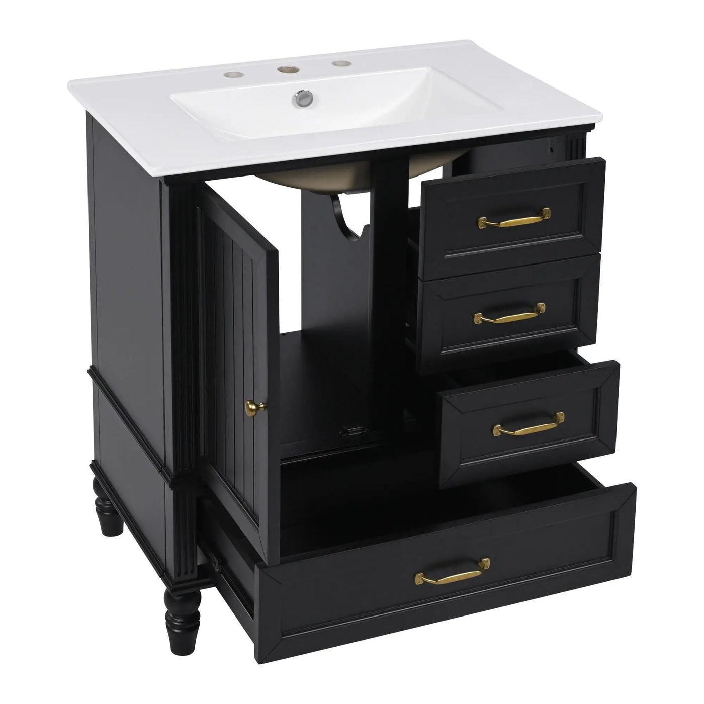 30" Bathroom Vanity With Sink, 3 Drawers, Adjustable Feet by HouseOfZazla