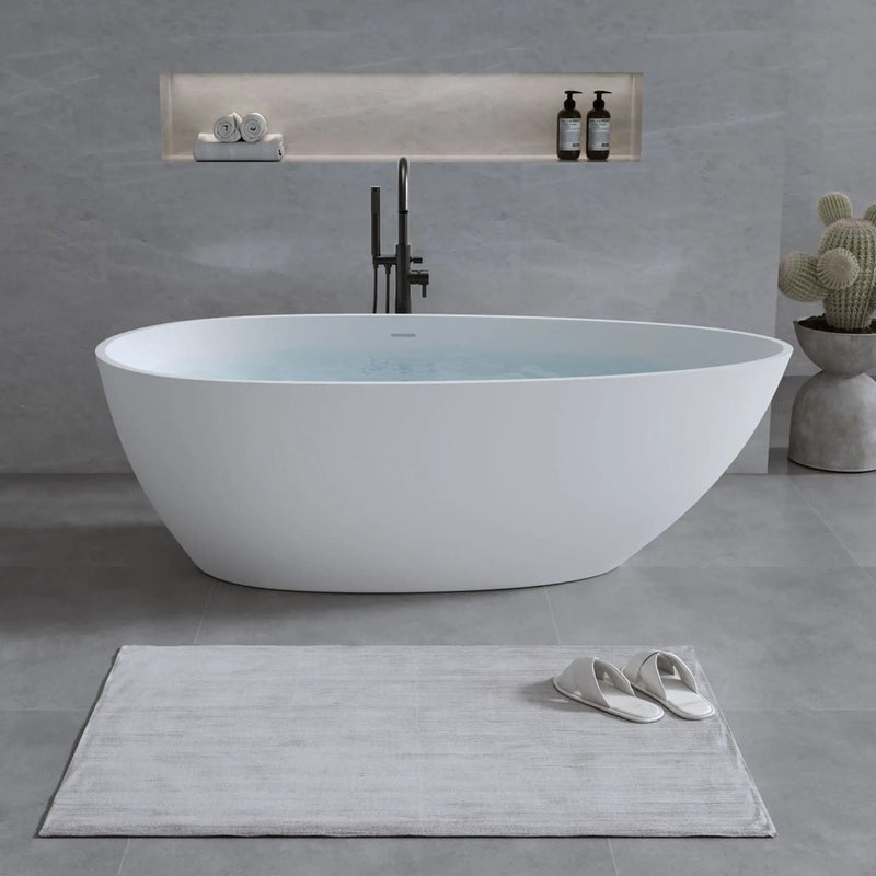 Solid Surface Matte Tub, Freestanding Solid Surface Resin Stone Bathtub, Solid Surface Matte White Soaking Tub, Free Standing Tub With Overflow And Pop-Up Drain - Matte White by HouseOfZazla