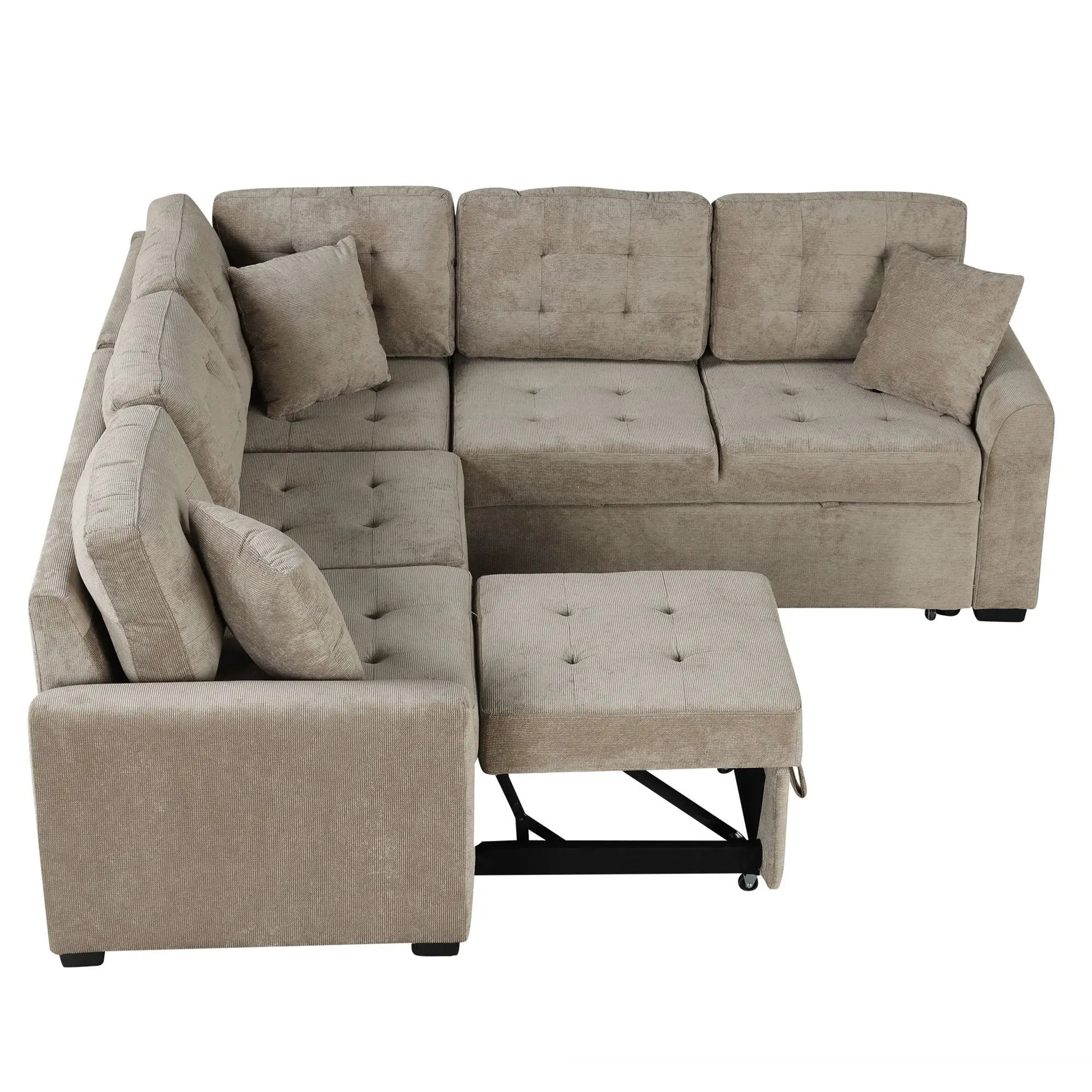 L-Shape Sofa Bed Pull-Out Sleeper Sofa With Wheels, USB Ports, Power Sockets For Living Room by HouseOfZazla