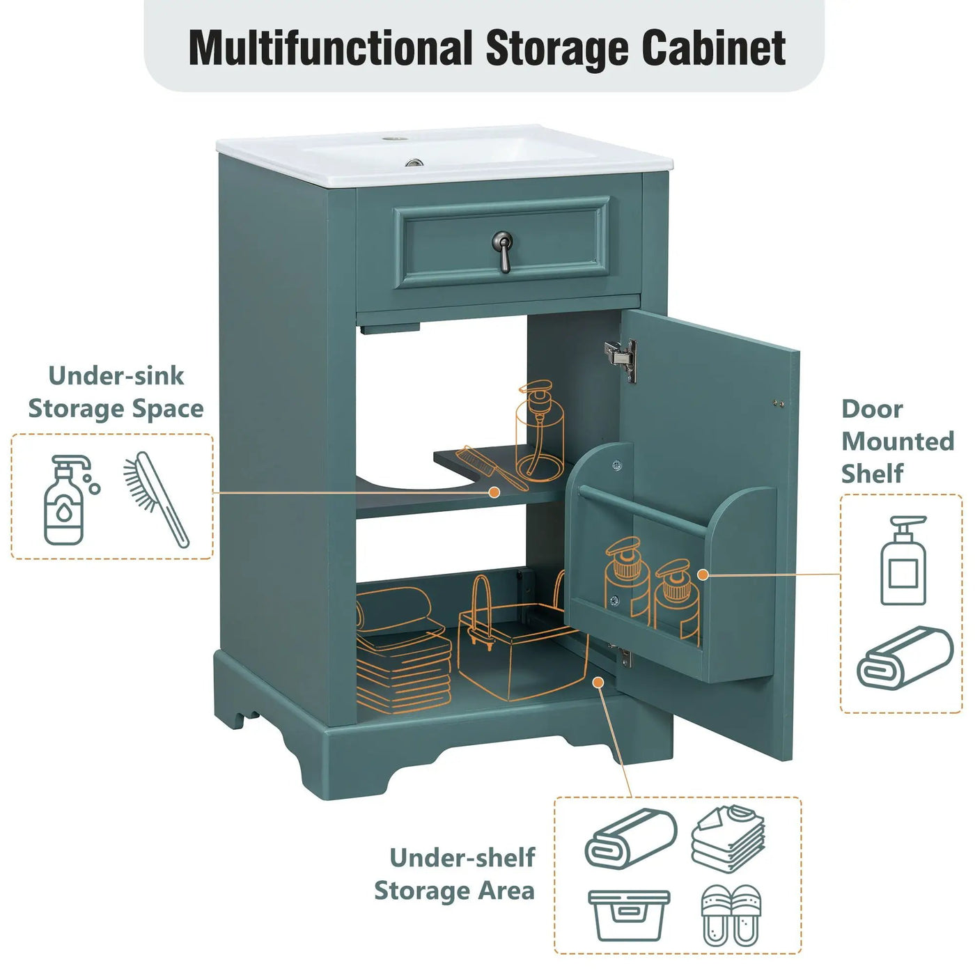 Elegant Bathroom Vanity With Ceramic Sink, Soft Close Door, Adjustable Shelf by Unique Piece Furniture