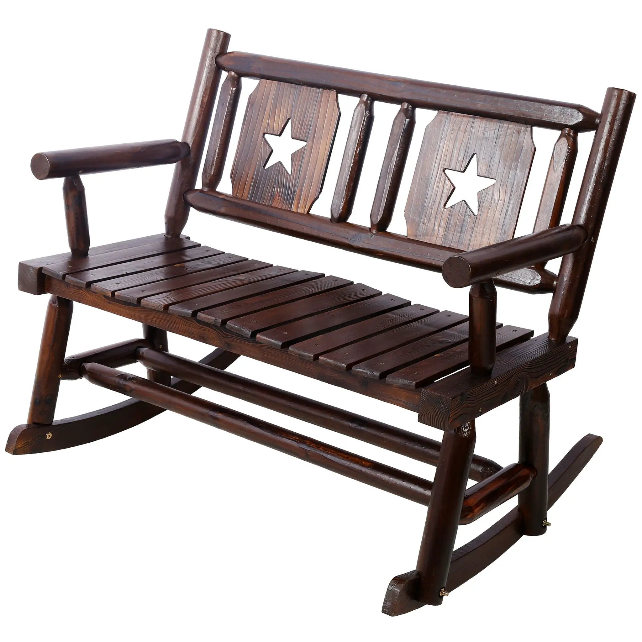 Rustic Outdoor Wood Rocking Bench Double Rocking Chair For 2 Persons With Curved Seat, Porch Rocker - Brown by HouseOfZazla