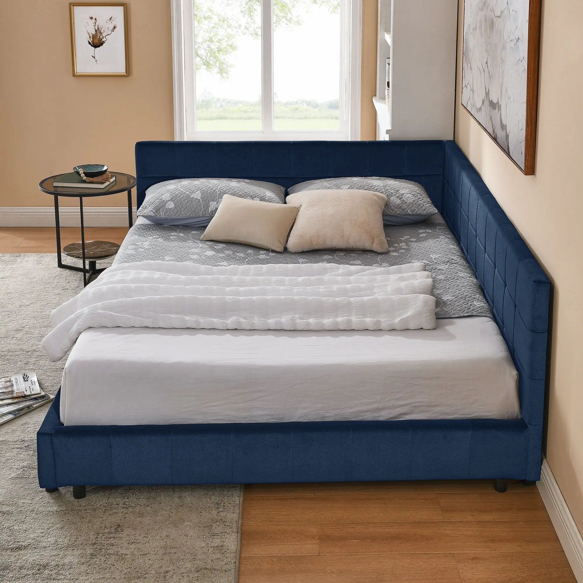 Mid-Century Storage Upholstered Tufted Bed Frame With Backrest And Armrests by Unique Piece Furniture