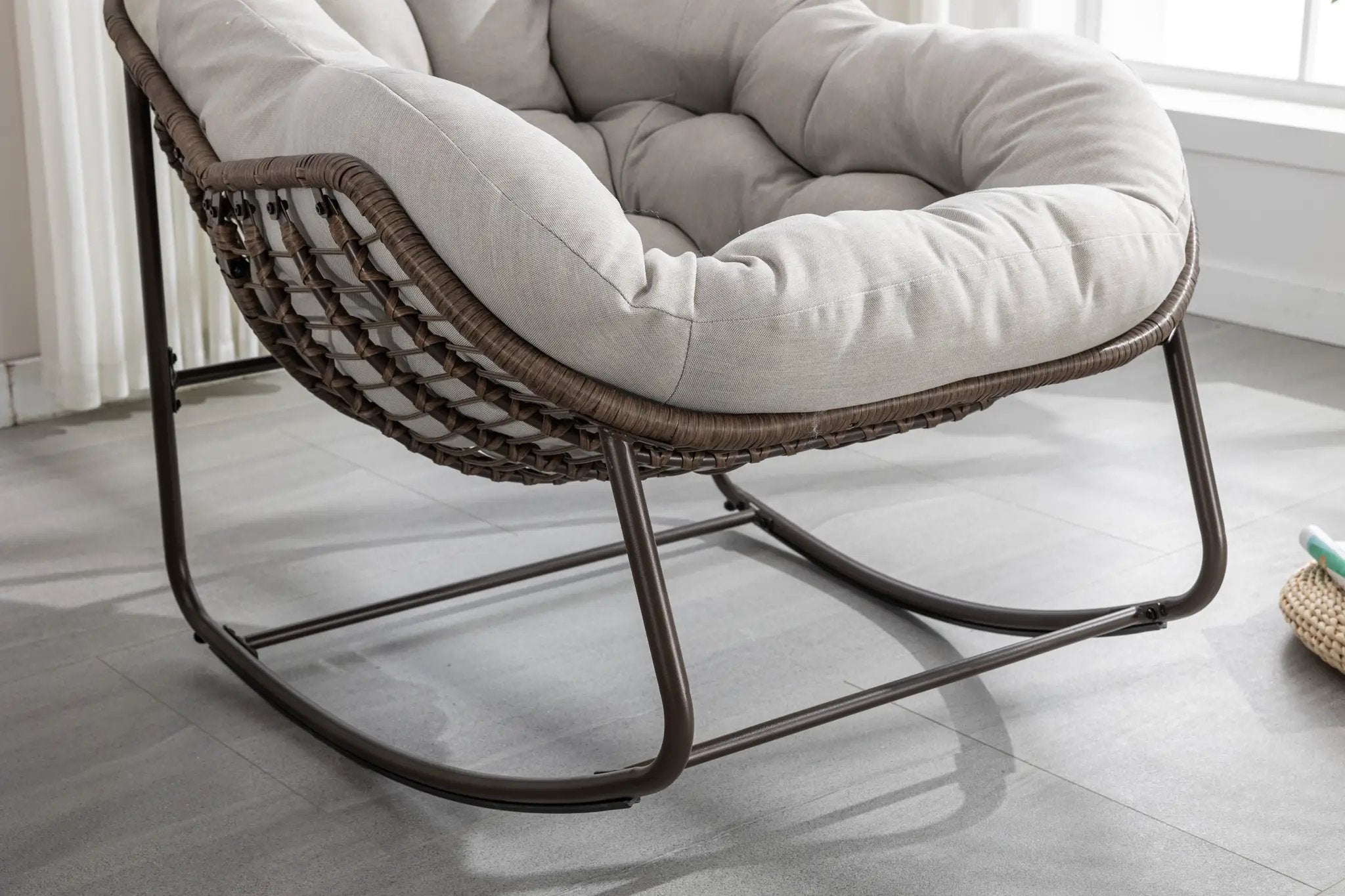 Outdoor Rattan Rocking Chair with Padded Cushion by HouseOfZazla