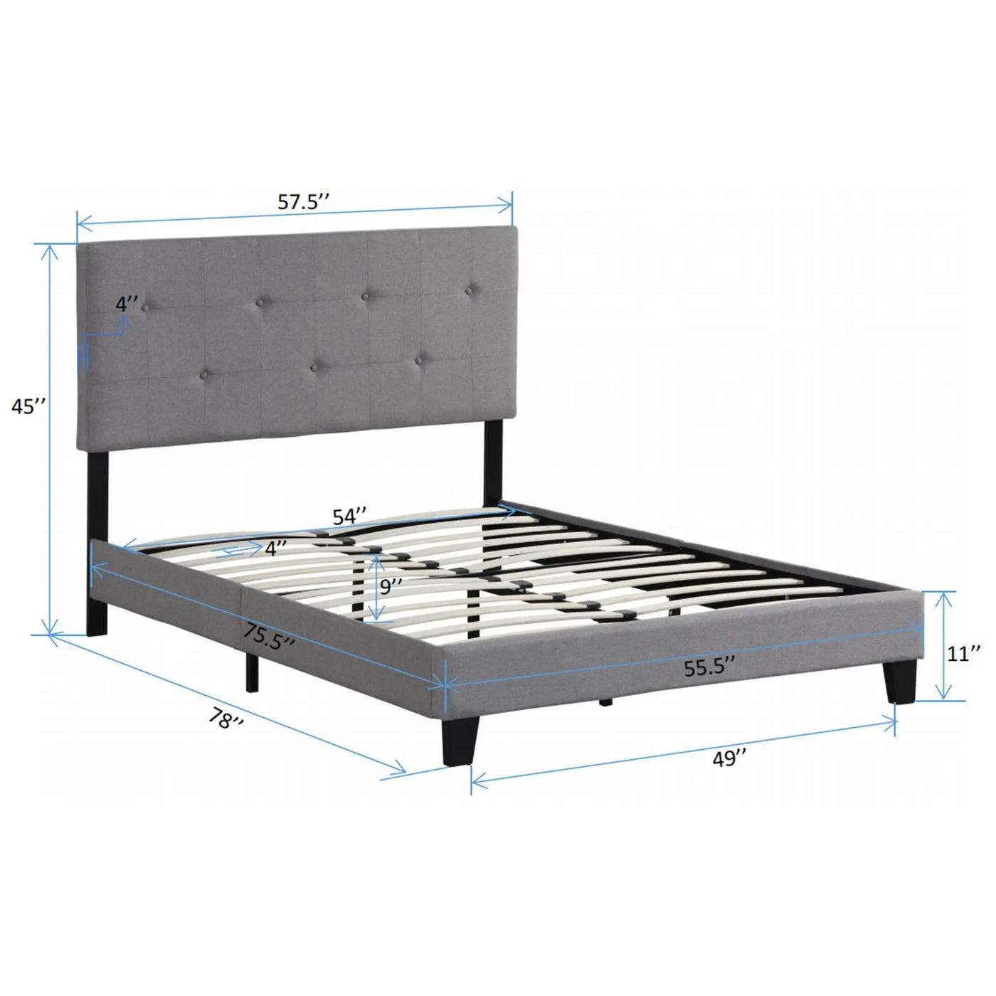 Modern Upholstered Platform Bed Frame With Button Tufted Headboard And Wood Slat Support by Unique Piece Furniture