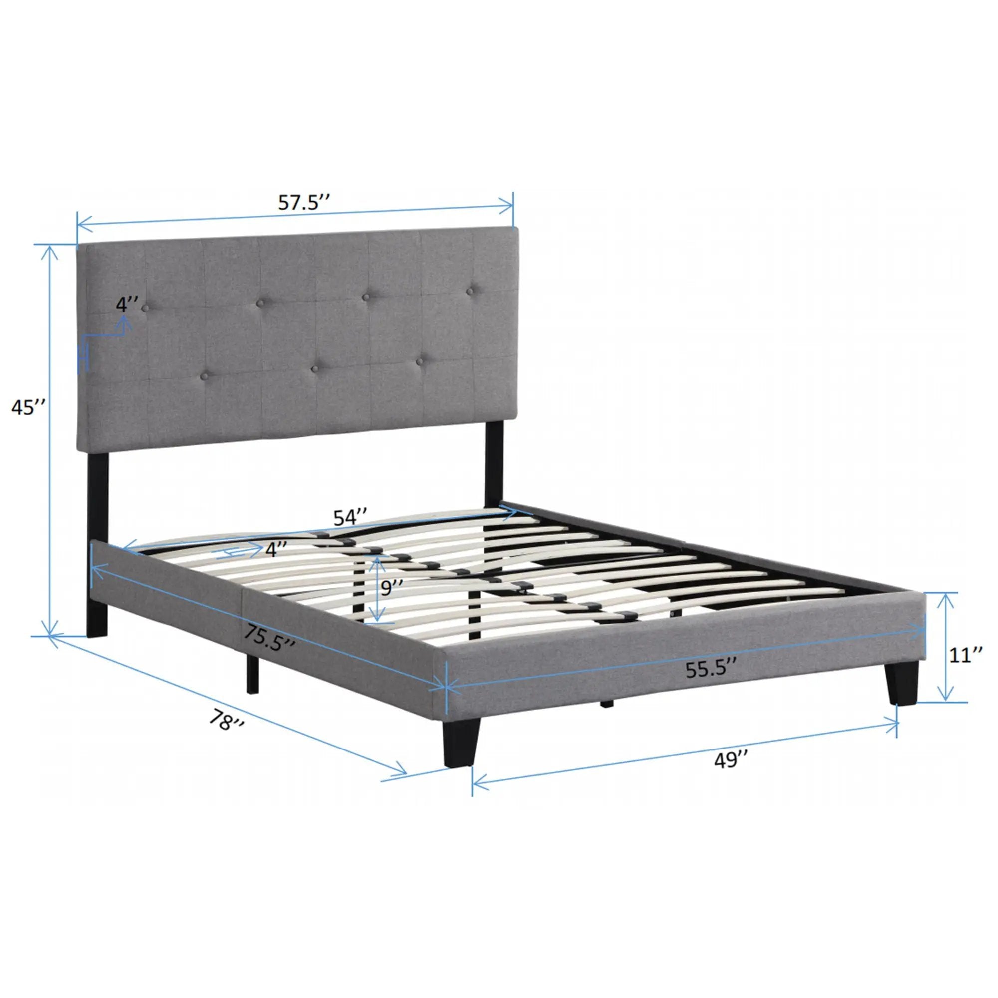 Modern Upholstered Platform Bed Frame With Button Tufted Headboard And Wood Slat Support by Unique Piece Furniture