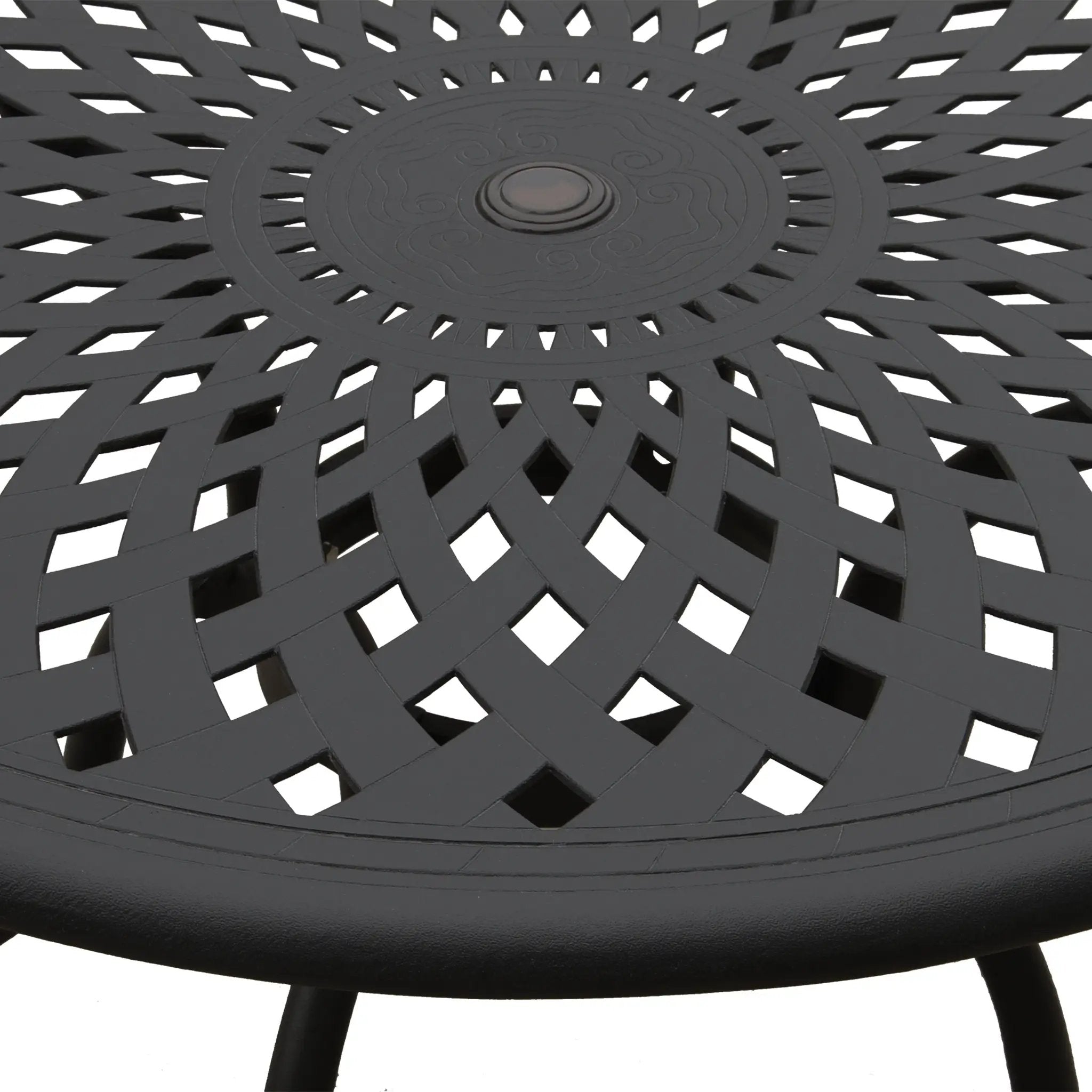 Modern Outdoor Mesh Aluminum 48-in Black Round Patio Dining Table by Sharicks