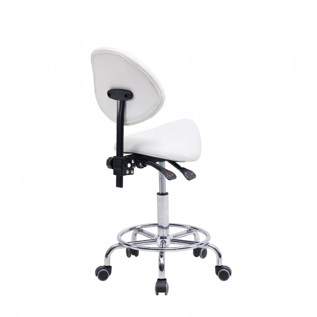 Saddle Stool Chair with Backrest - White by HouseOfZazla