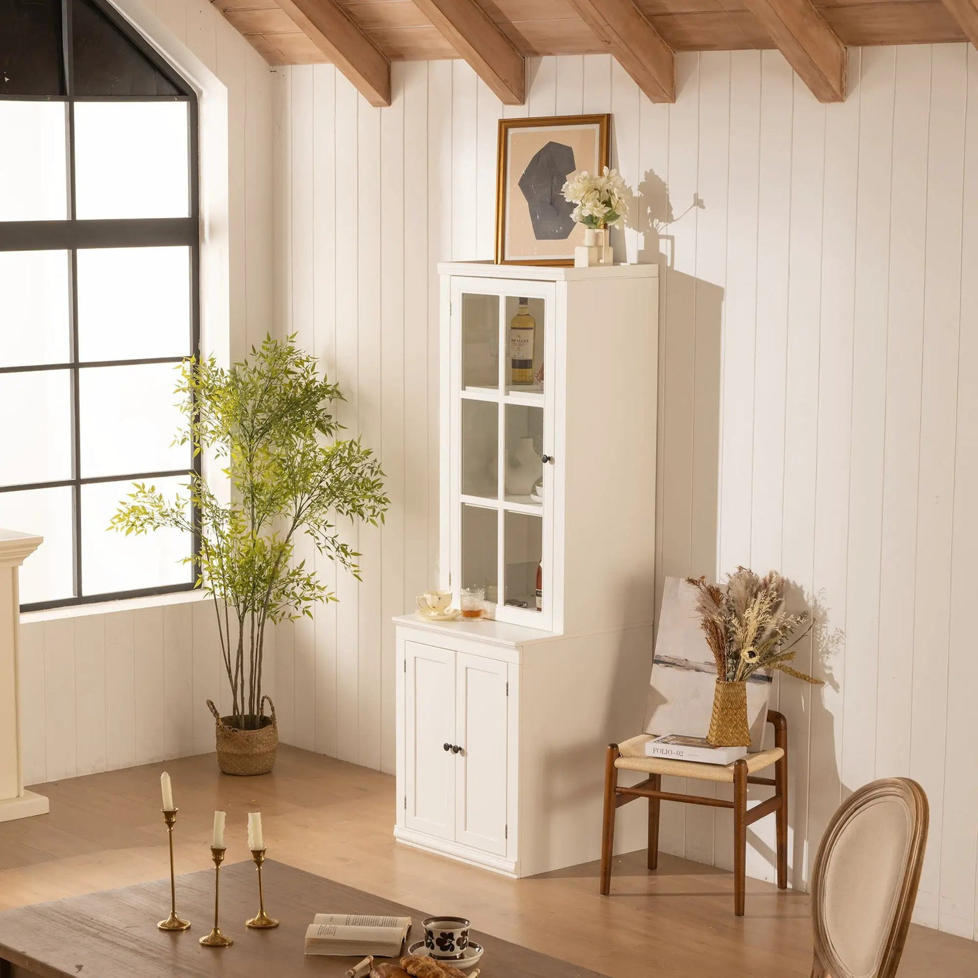 Retro Style Hutch Cabinet With Glass Door, China Cabinet For Home by HouseOfZazla