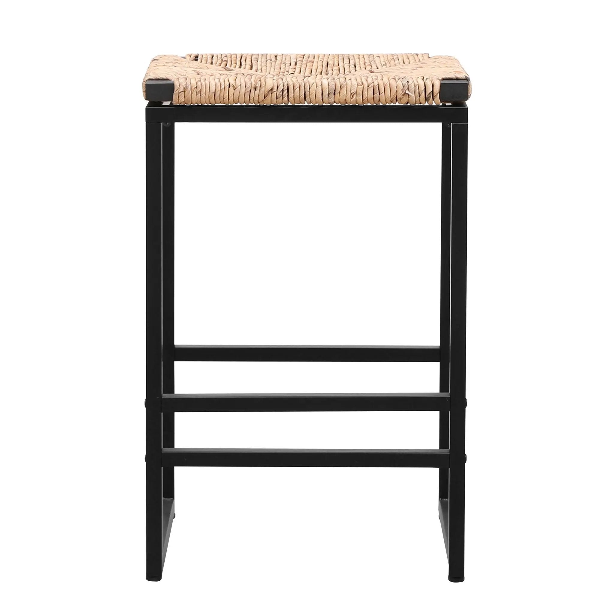 25" Height Backless Water Hyacinth Woven Bar Stools With Footrest (Set of 2) - Natural by Unique Piece Furniture