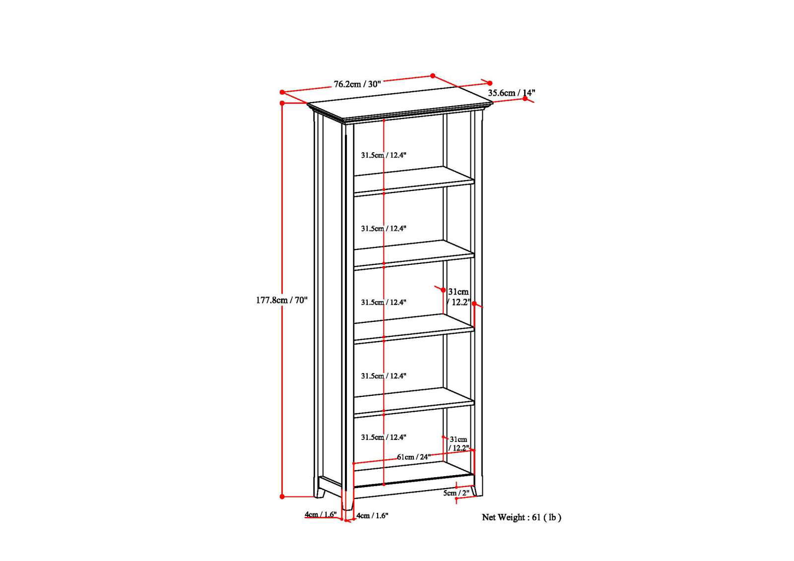 Amherst - 5 Shelf Bookcase, Handcrafted by HouseOfZazla