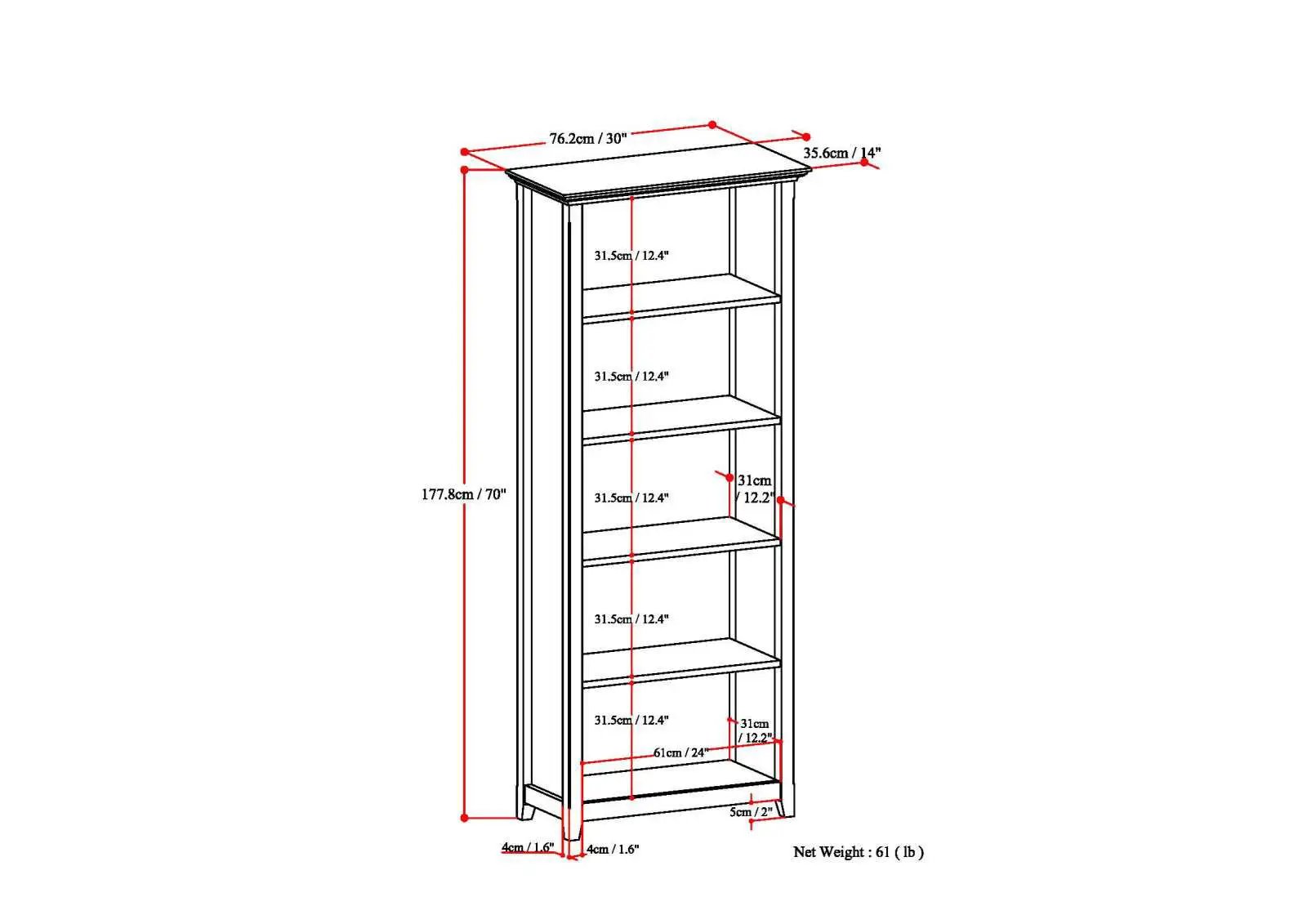 Amherst - 5 Shelf Bookcase, Handcrafted by Unique Piece Furniture