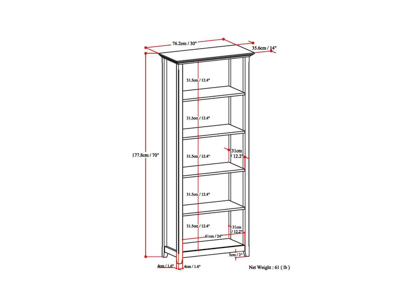 Amherst - 5 Shelf Bookcase, Handcrafted by Unique Piece Furniture