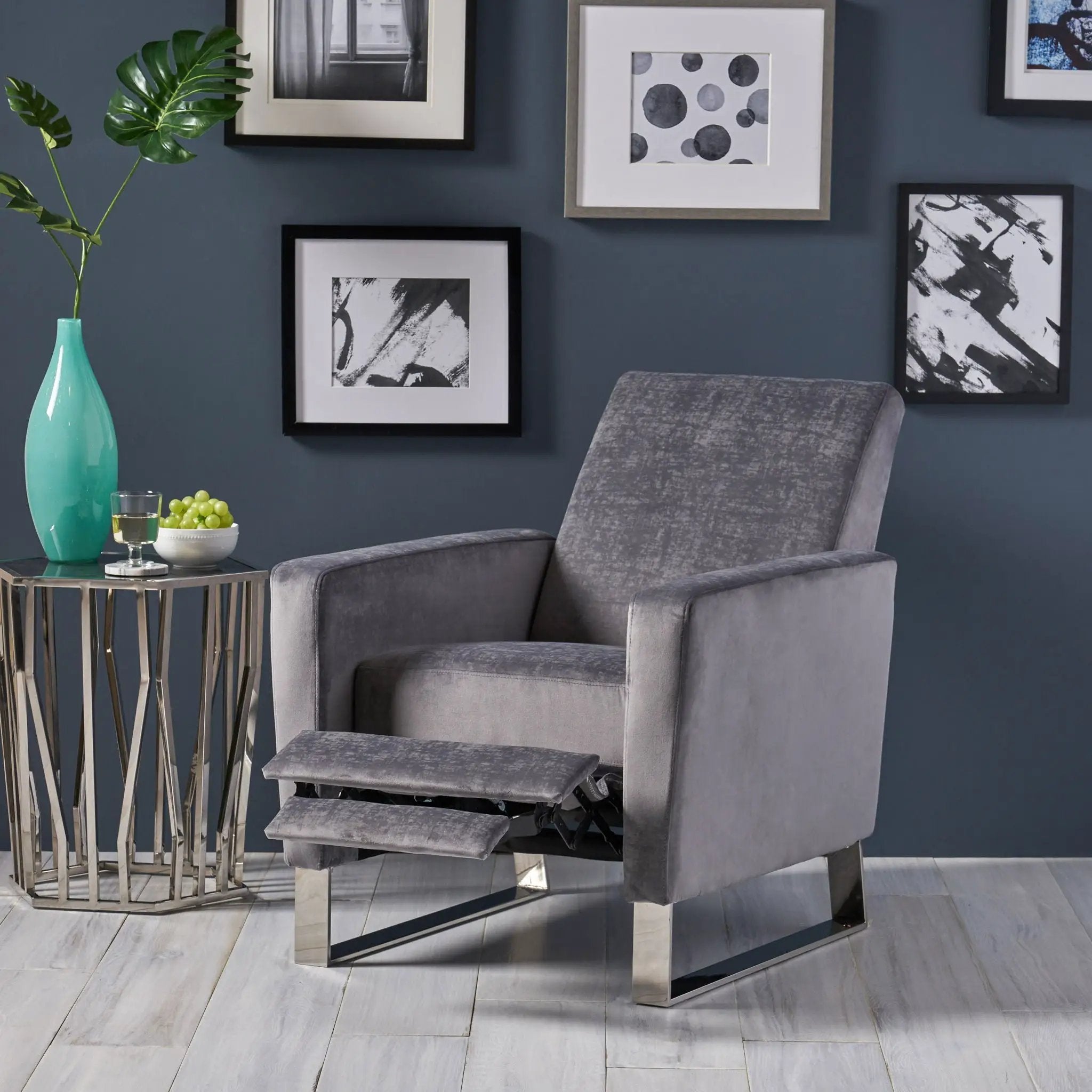 Bolt Upholstered Recliner Chair With Stainless Steel Base - Gray / Chrome by HouseOfZazla