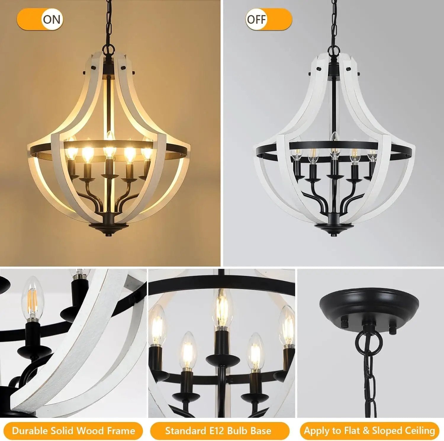 5-Light Convertible White Wood Farmhouse Chandelier by HouseOfZazla