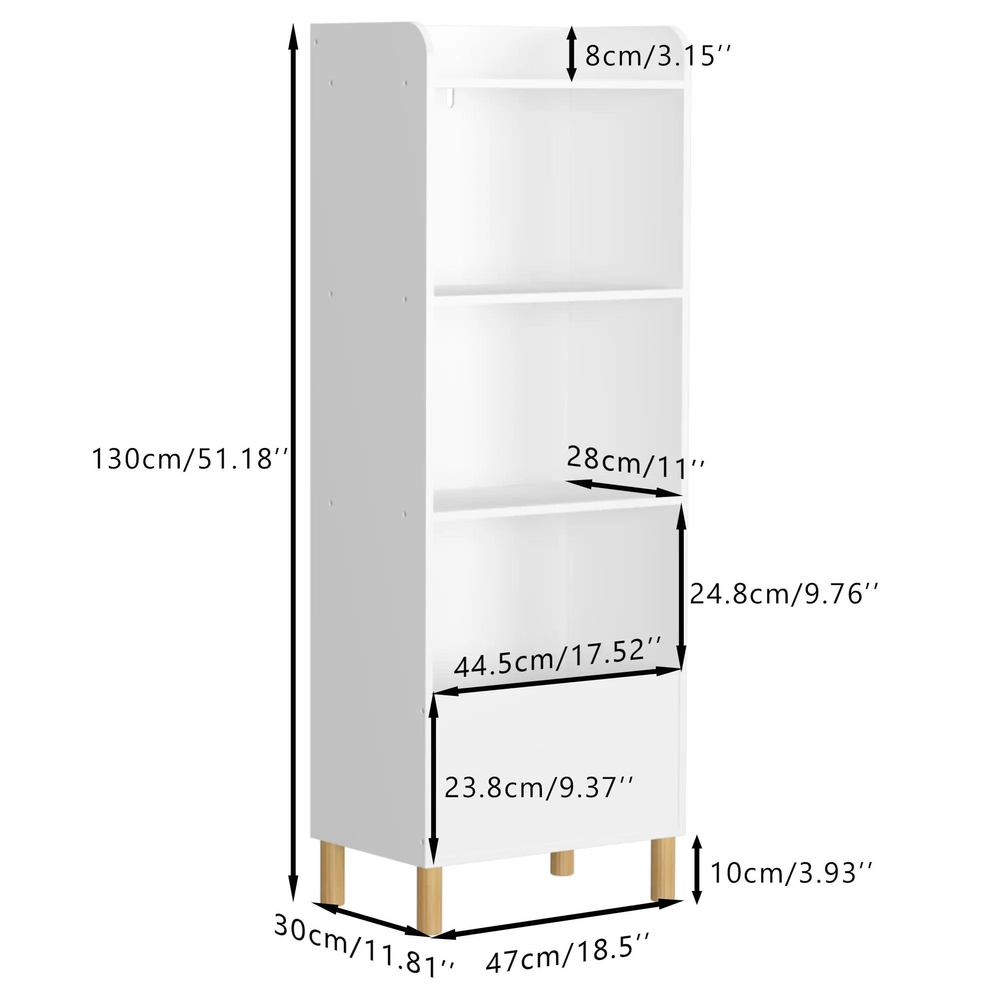 4 Tier Bookcase, Book Display With Safety Restraint, Storage Cabinet For Playroom - White by Unique Piece Furniture