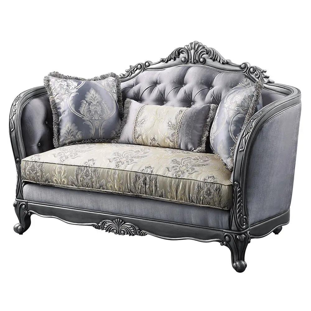 Ariadne - Loveseat With 3 Pillows - Fabric & Platinum by Unique Piece Furniture