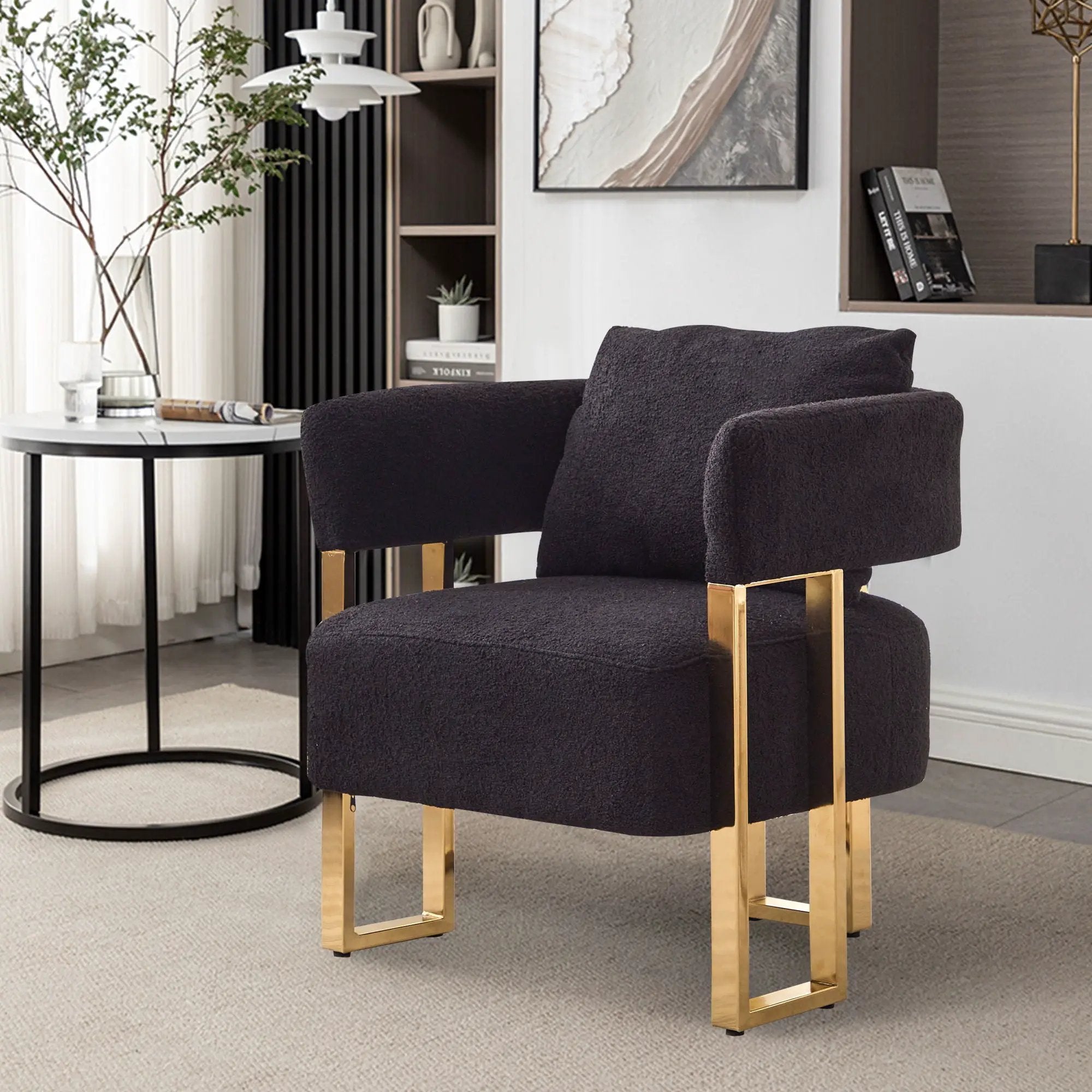 Modern Decorative Chair Teddy Fleece Upholstered And Metal Foot by Unique Piece Furniture