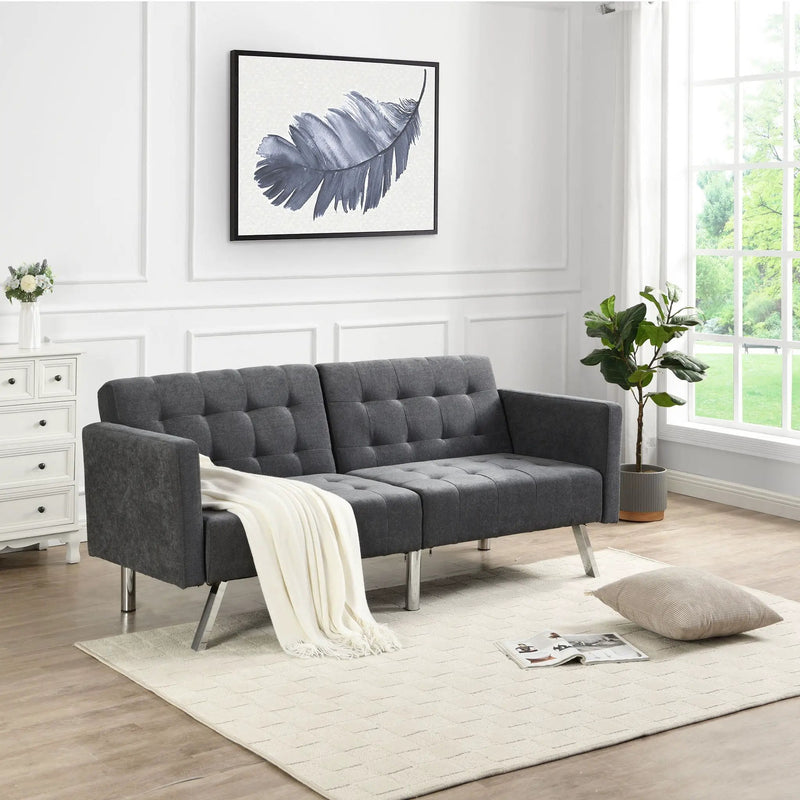 Futon Sofa Bed Convertible Folding Lounge Couch, Armrests by HouseOfZazla