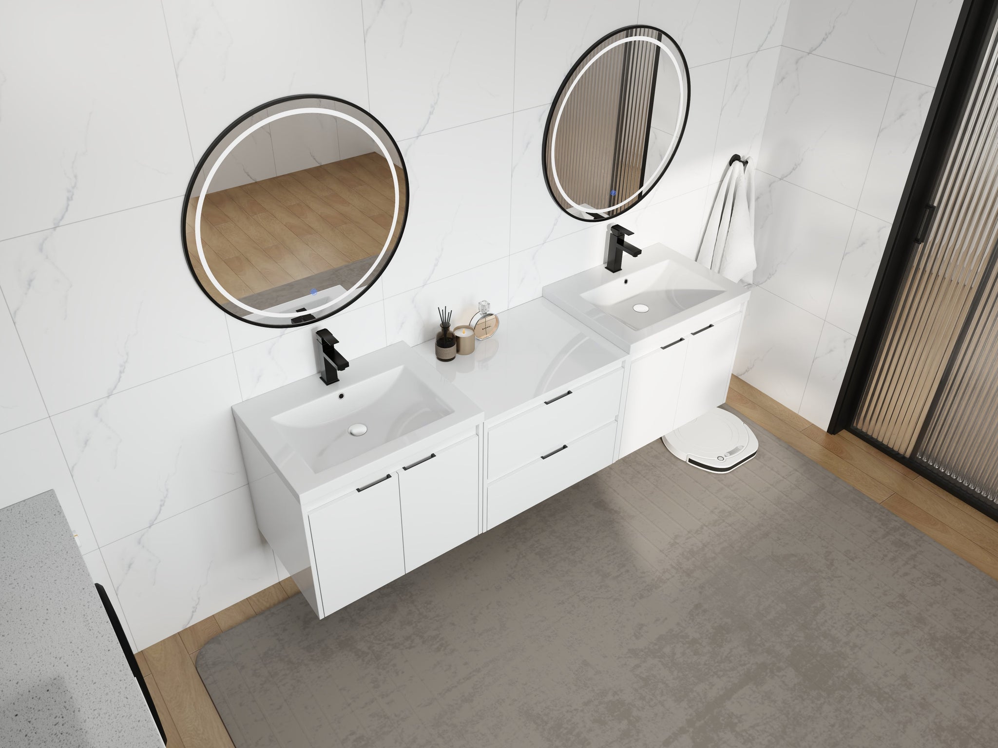 72" Bathroom Vanity With Resin Sink, Soft Close Doors, and 1-Side Cabinet by HouseOfZazla