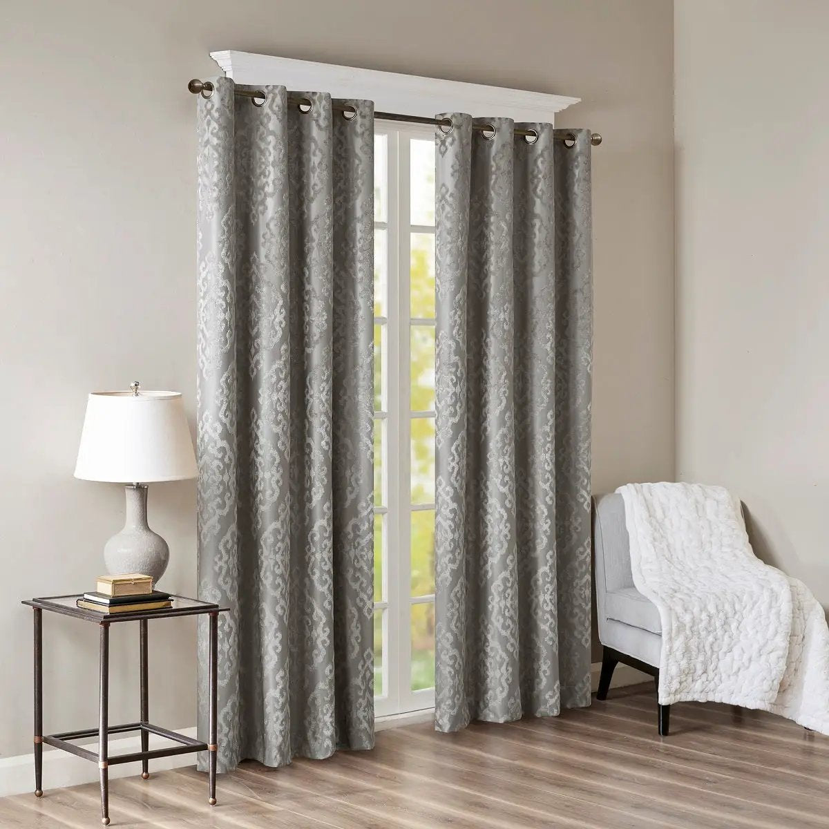 Knitted Jacquard Damask Total Blackout Grommet Curtain Panel by HouseOfZazla