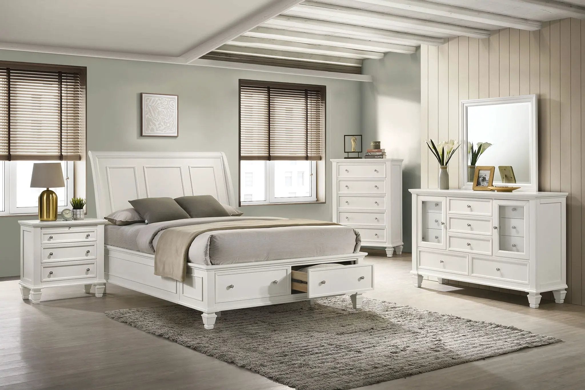 Sandy Beach 5-piece Queen Bedroom Set Cream White by Unique Piece Furniture