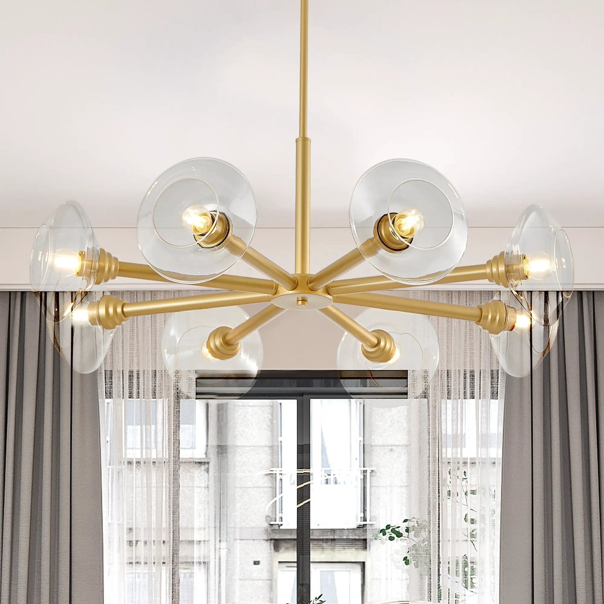 36" Modern Gold 8-Light Sputnik Chandelier with Clear Glass Shades by HouseOfZazla