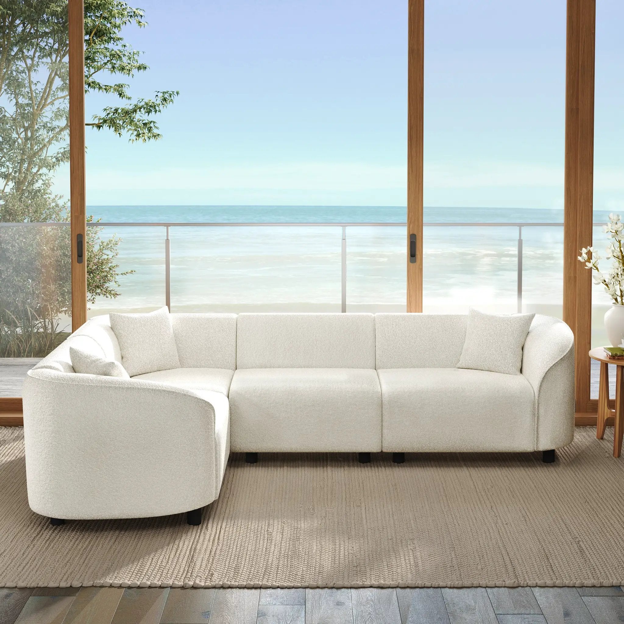 104" L-Shaped Curved Contemporary Sectional Sofa in Beige by HouseOfZazla