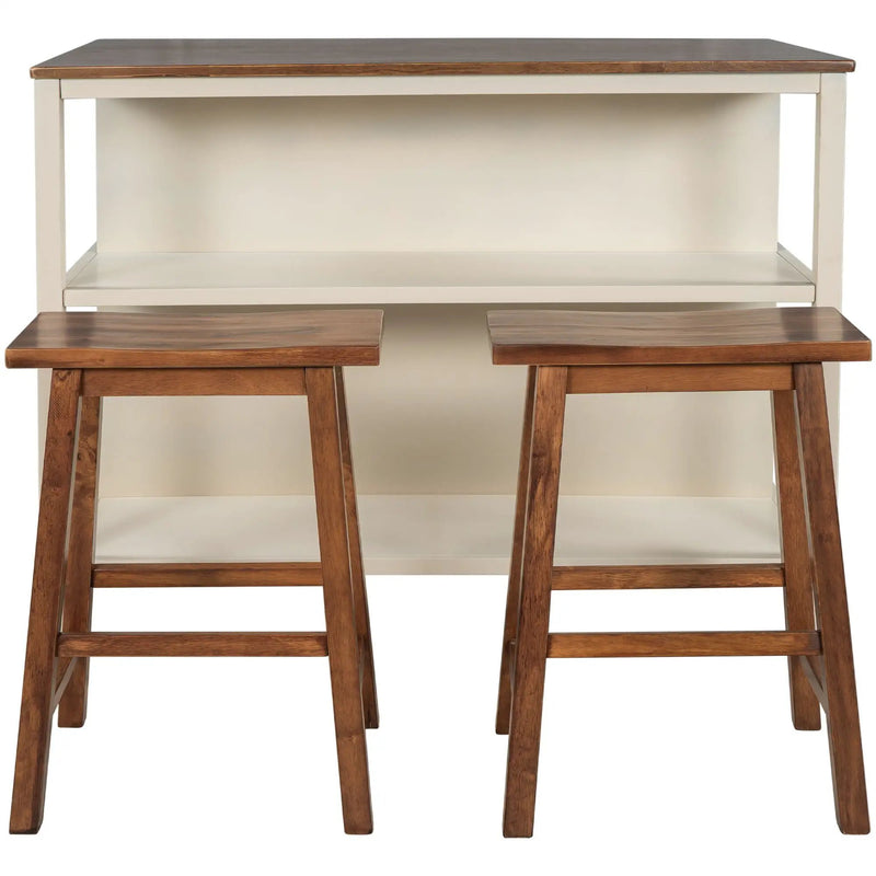 Rustic 3 Piece Stationary Kitchen Island Set With 2 Seatings, With 2 Open Shelves by HouseOfZazla