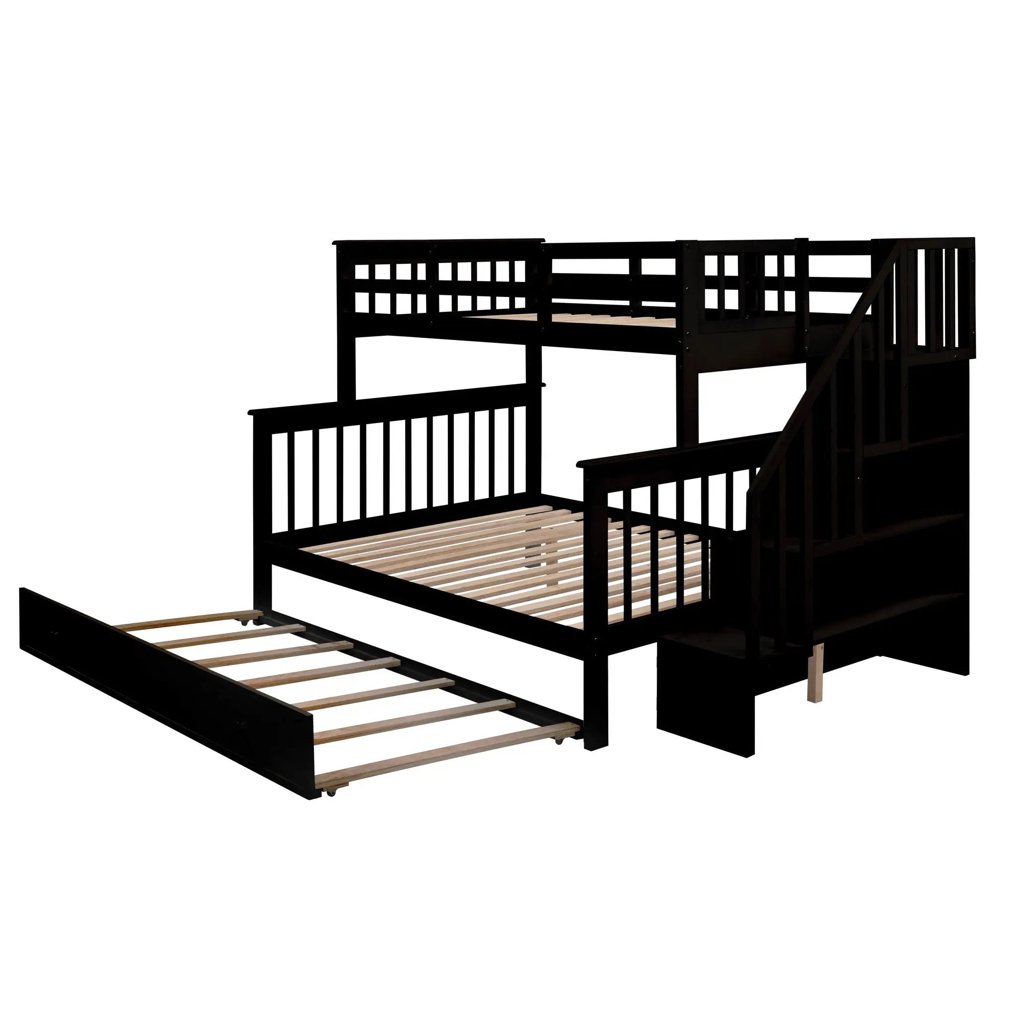 Bunk Bed With Twin Size Trundle, Storage And Guard Rail For Bedroom by Unique Piece Furniture