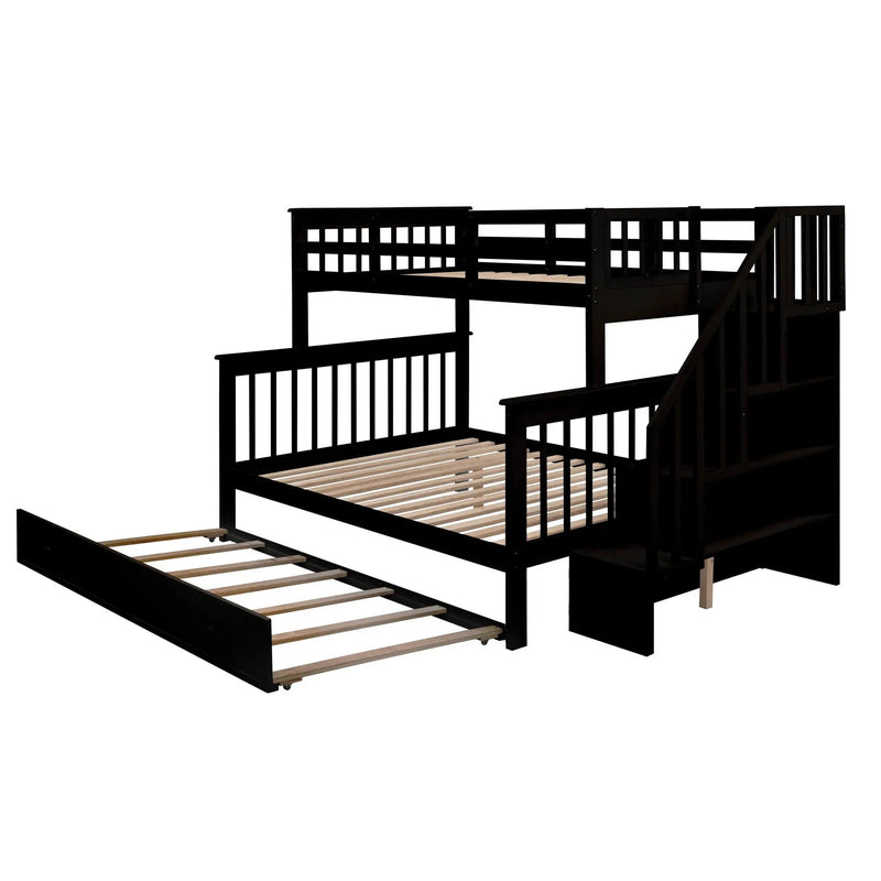 Bunk Bed With Twin Size Trundle, Storage And Guard Rail For Bedroom by HouseOfZazla