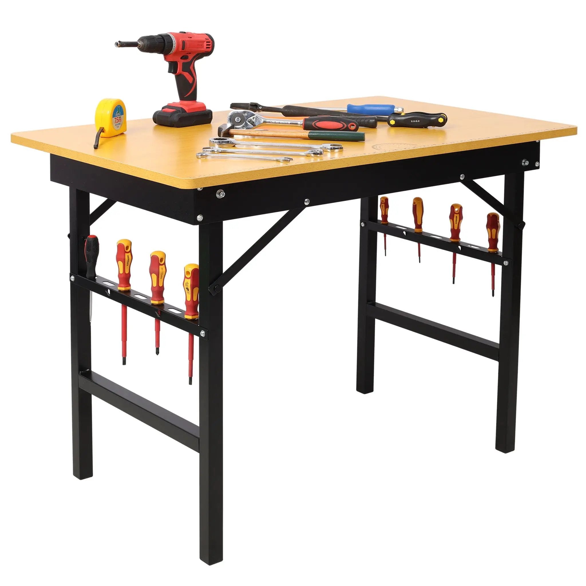 Portable Folding Work Table With Measuring Tape And Angle Finder Steel - Black by HouseOfZazla