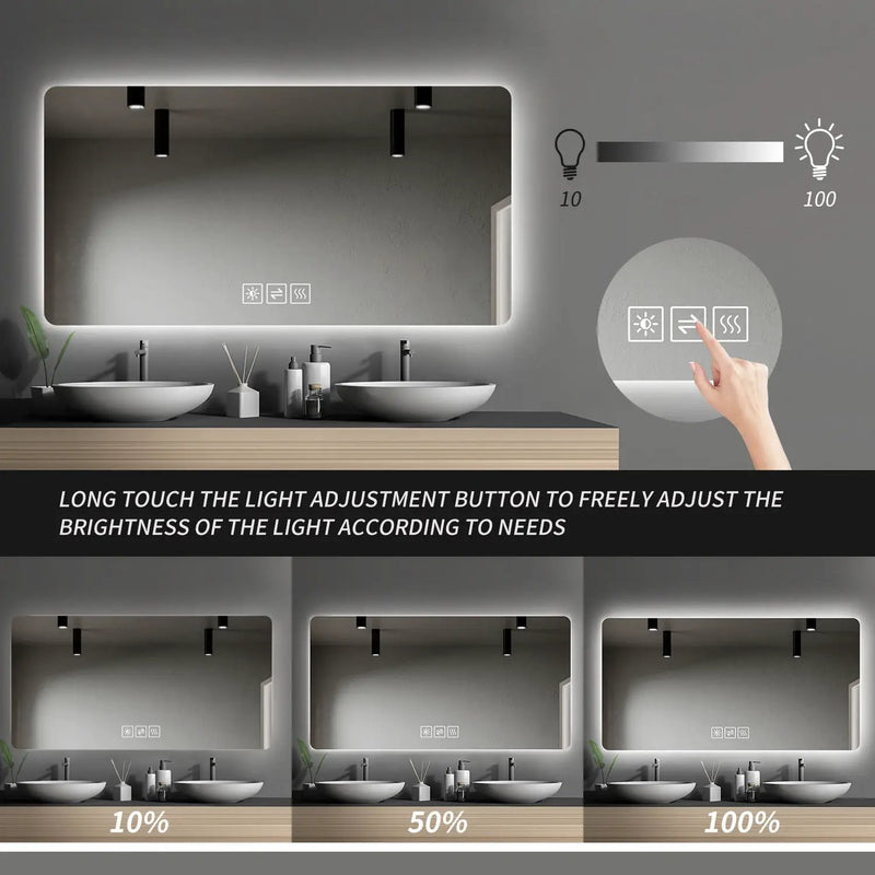 28" Bathroom Mirror With LED Lights Front And Backlit, Anti-Fog Lighted Vanity Mirrors For Wall Mounted And 5 Level Dimmable, Horizontal / Vertical - Clear by HouseOfZazla