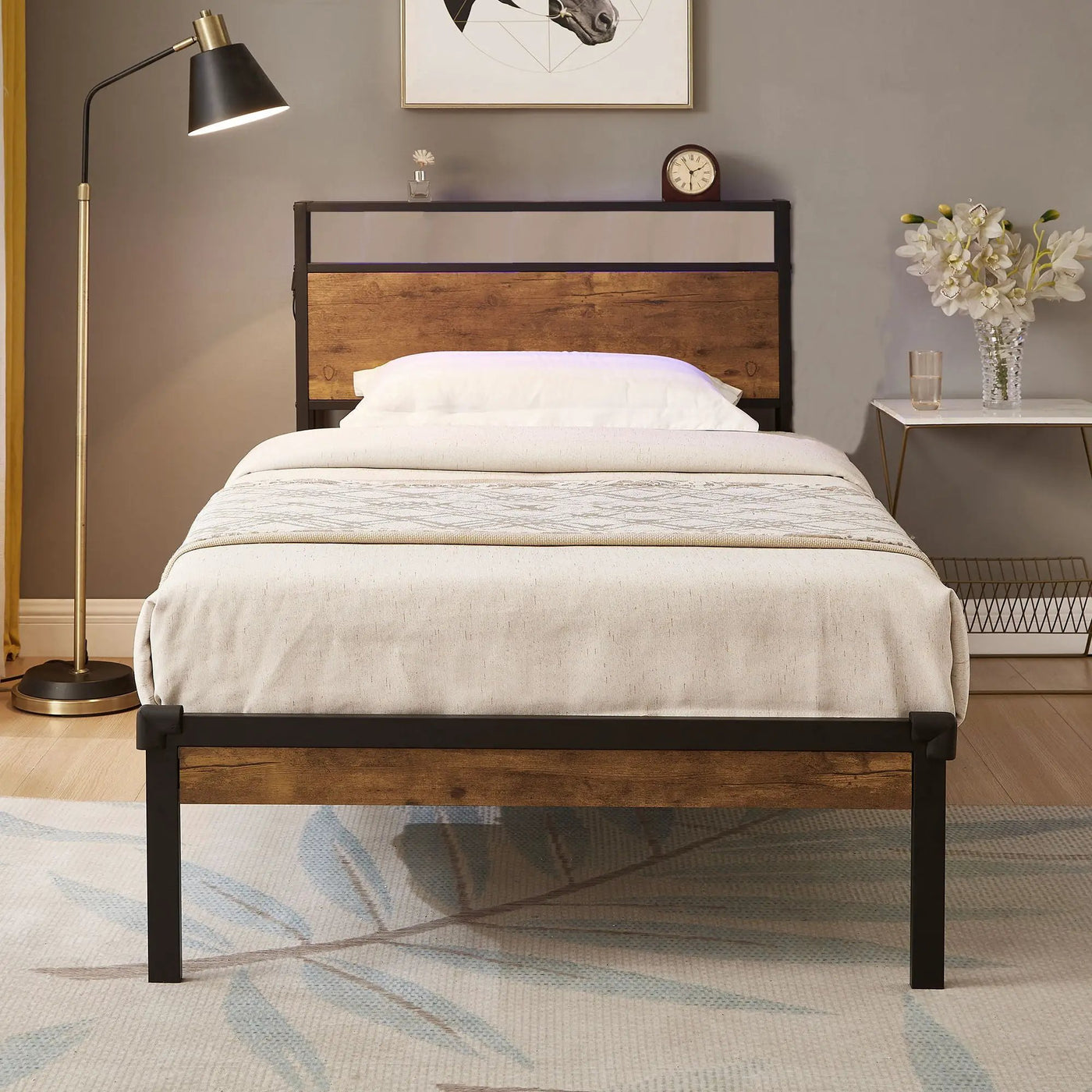 Platform Bed Frame With Wooden Headboard And Footboard, USB Liner by Unique Piece Furniture