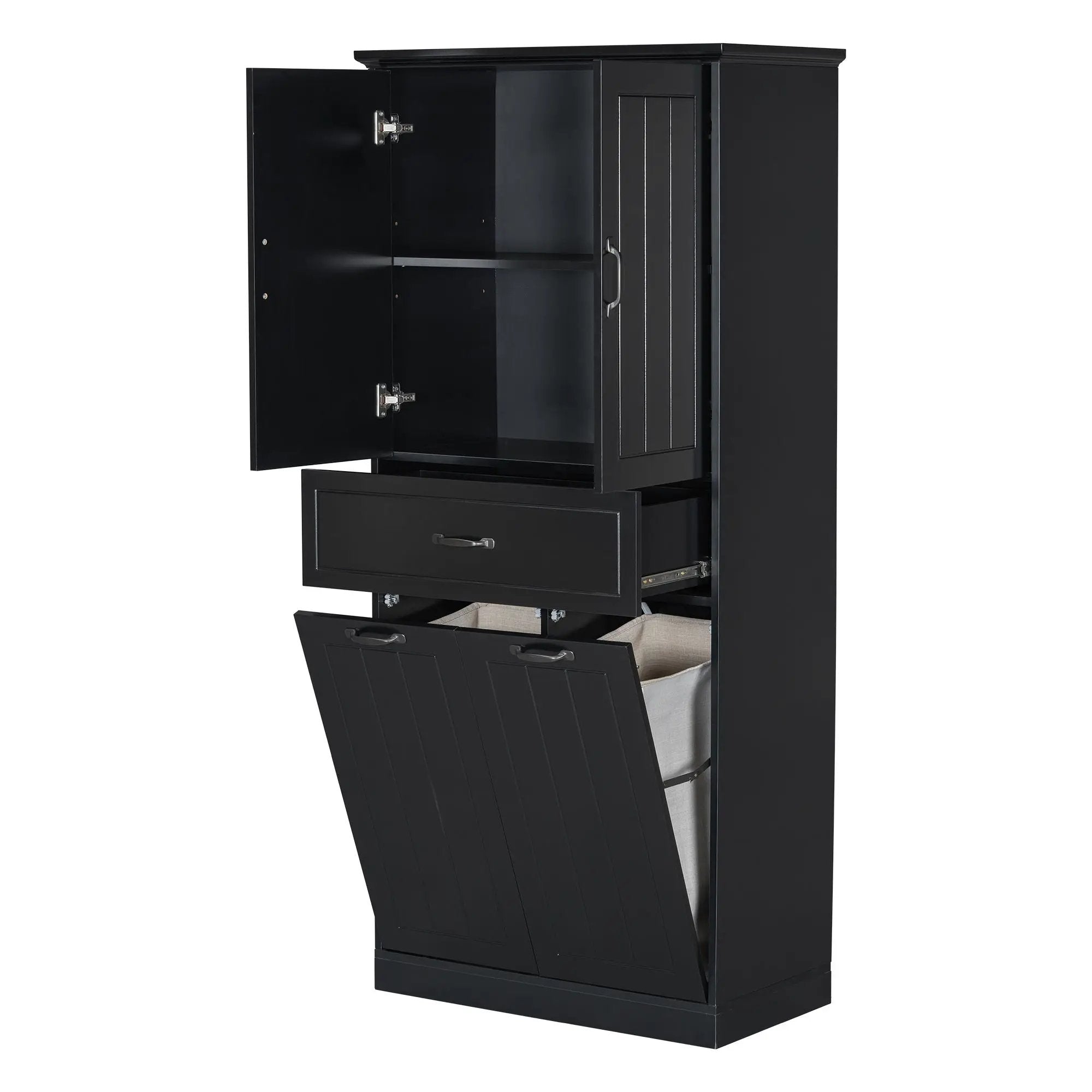 Modern Bathroom Storage Cabinet with Two Laundry Baskets, One Drawer, Adjustable Shelf by HouseOfZazla