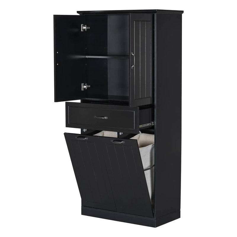 Modern Bathroom Storage Cabinet with Two Laundry Baskets, One Drawer, Adjustable Shelf by HouseOfZazla