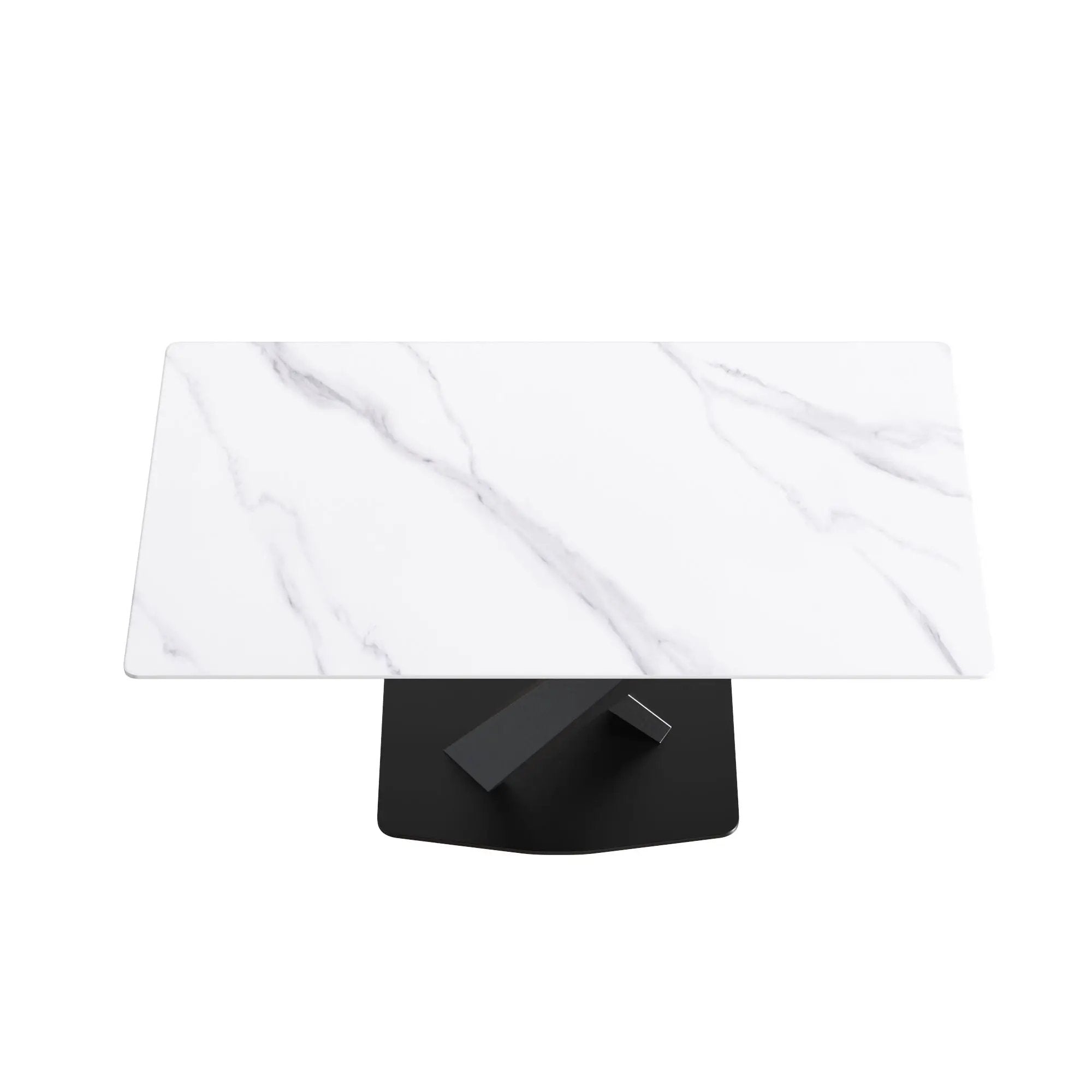 63" Modern Artificial Stone Straight Edge Metal X-Leg Dining Table, 6 People - White / Black by Unique Piece Furniture