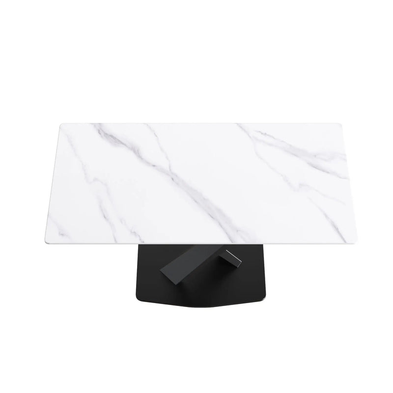 63" Modern Artificial Stone Straight Edge Metal X-Leg Dining Table, 6 People - White / Black by HouseOfZazla